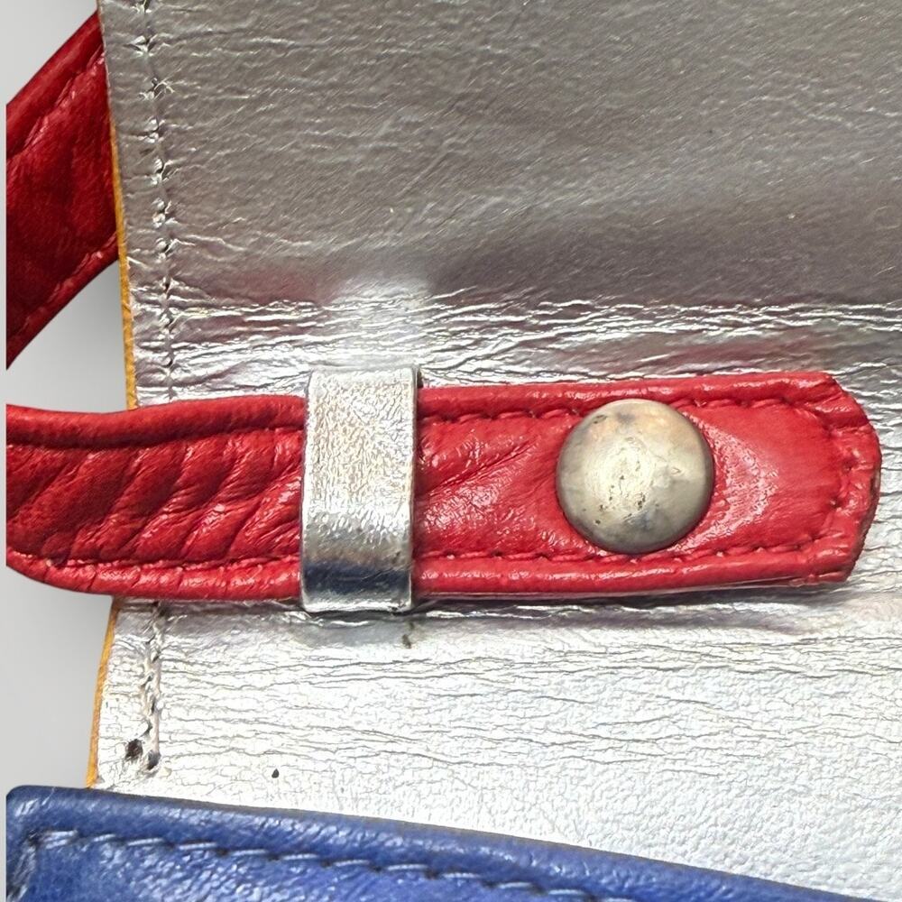Vintage Charles Jourdan Paris France Colorblock Leather Shoulder Bag Blue - Picture 8 of 15